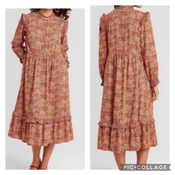 Universal Thread Dresses & Skirts - UNIVERSAL THREAD Women’s Orange Floral Long Sleeve Ruffle Midi Dress Size XL